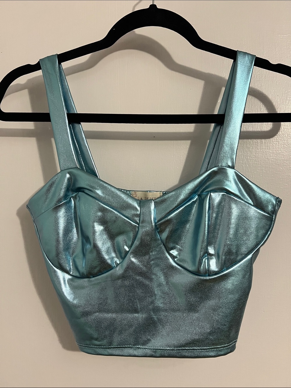 Metallic Aqua Crop Top with Structured Bust
